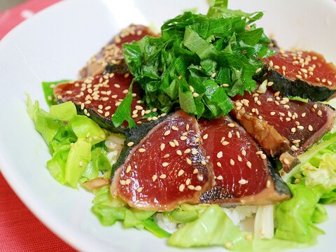 サラダ菜とかつお漬け丼